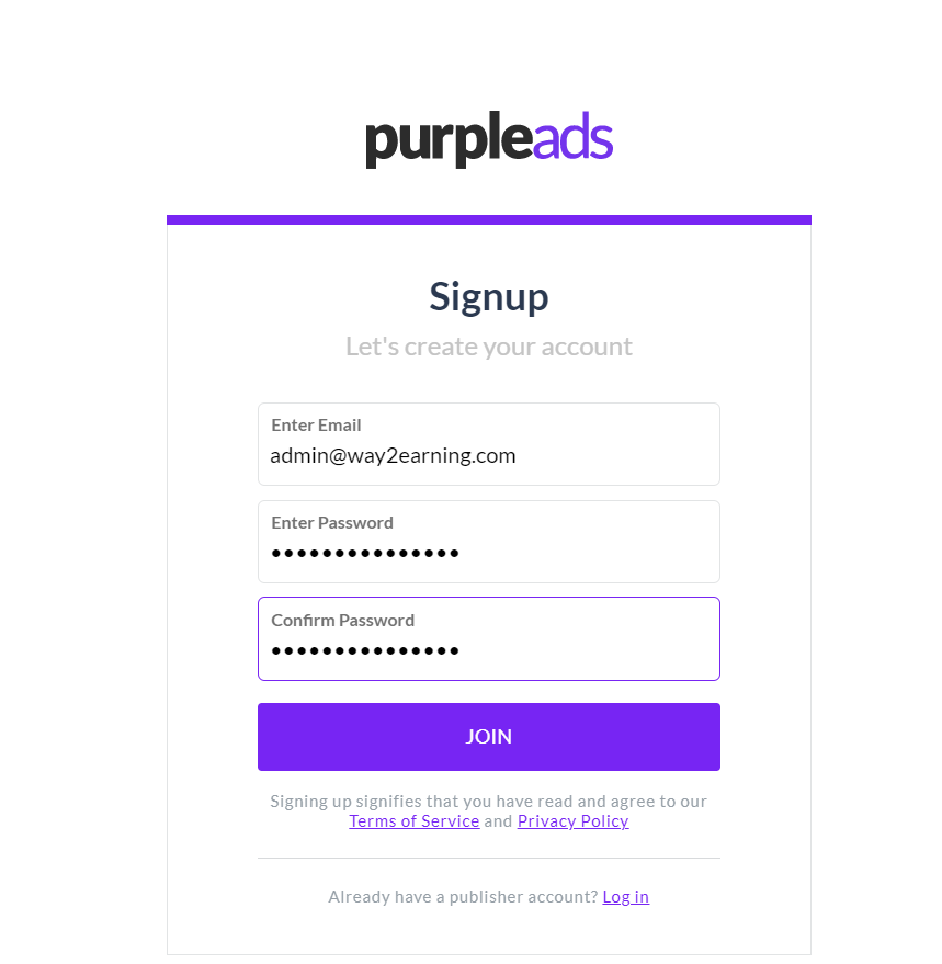 Purpleads signup