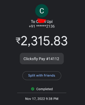 Clicksfly payment proof UPI