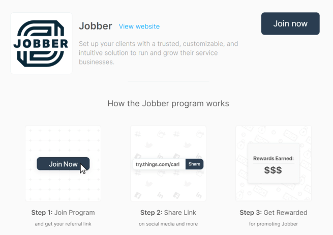 Jobber affiliate program sign up page