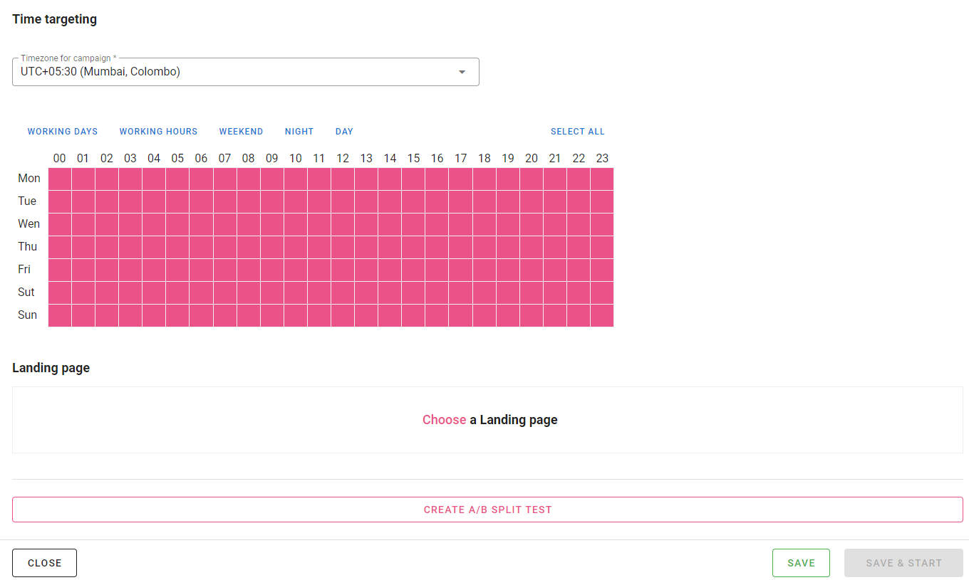Mirelia Networks Time targeting and Landing page