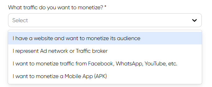 Monetag traffic signup