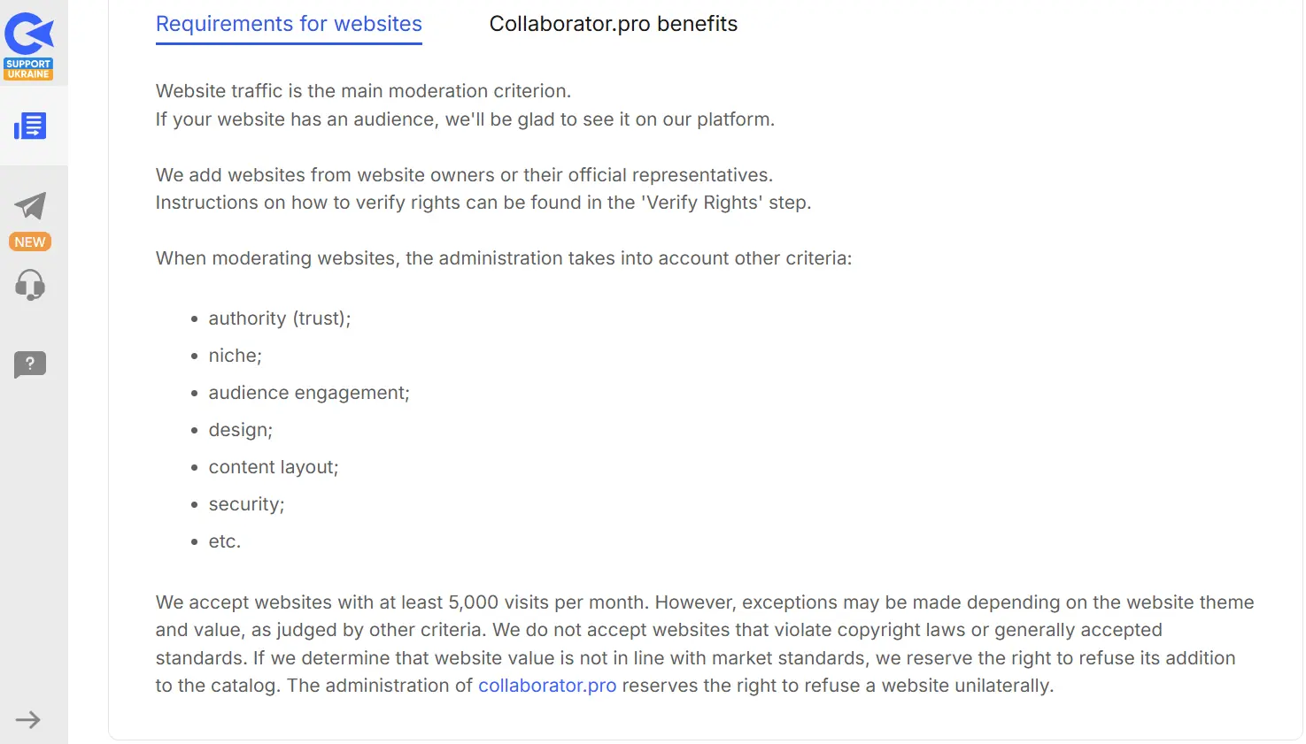 website requirements
