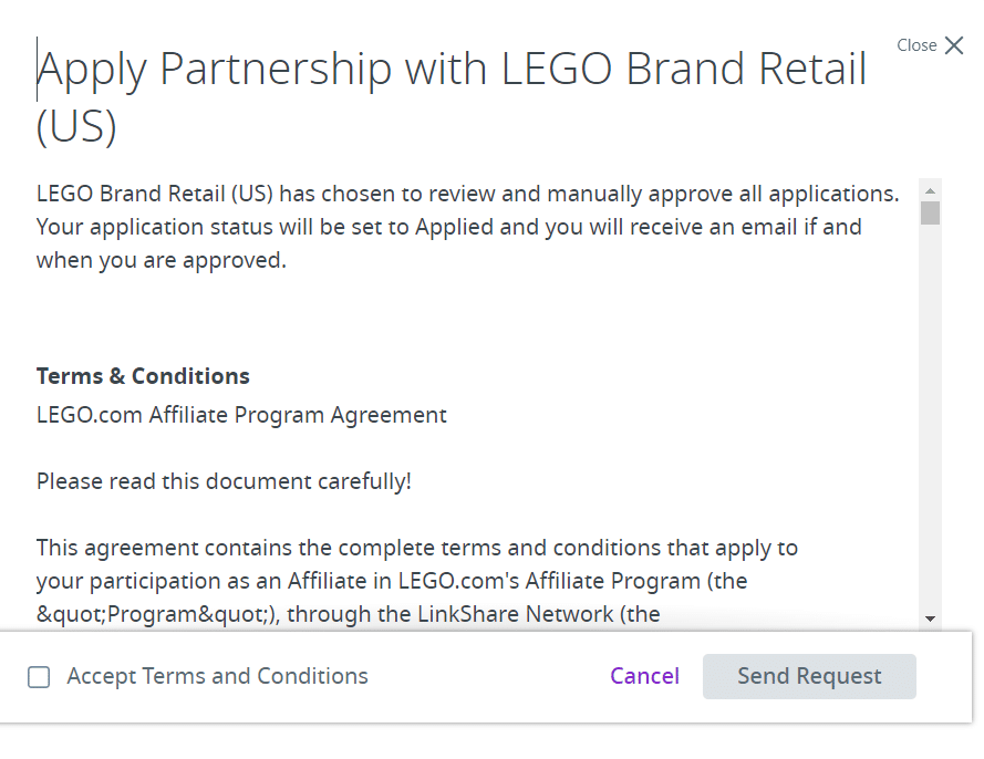 Lego affiliate partnership signup