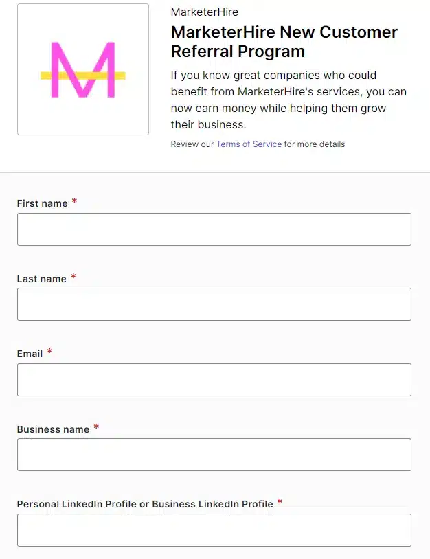MarketerHire affiliate program sign up