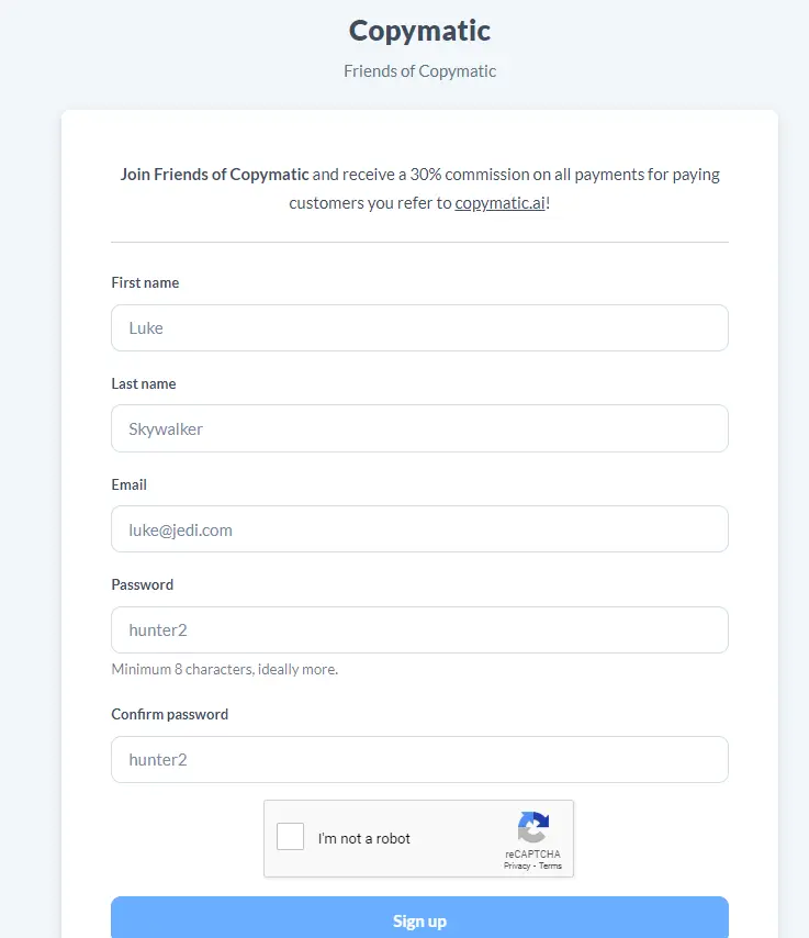 Copymatic affiliate sign up