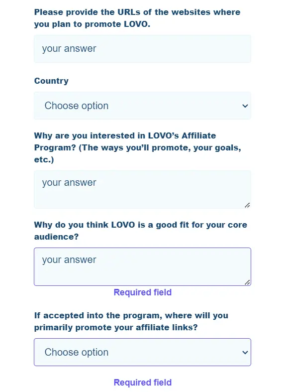 Lovo affiliate questions