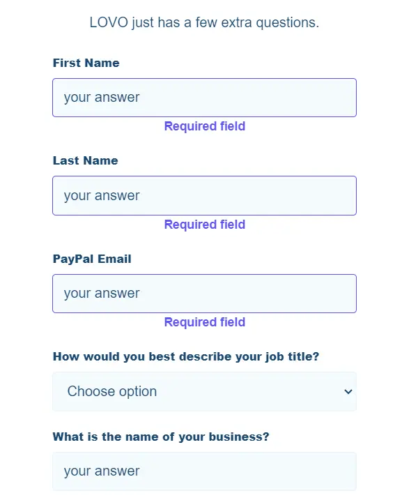 Lovo affiliate sign up questions