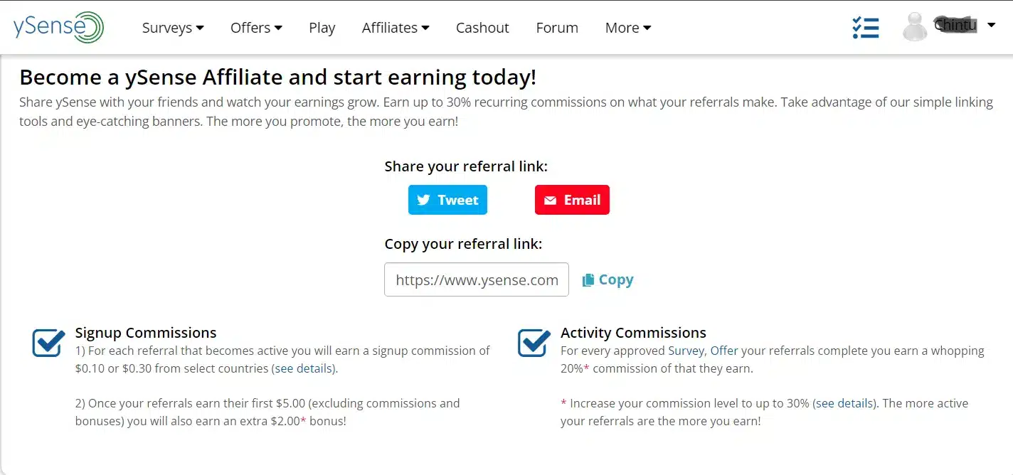 ySense refer and earn