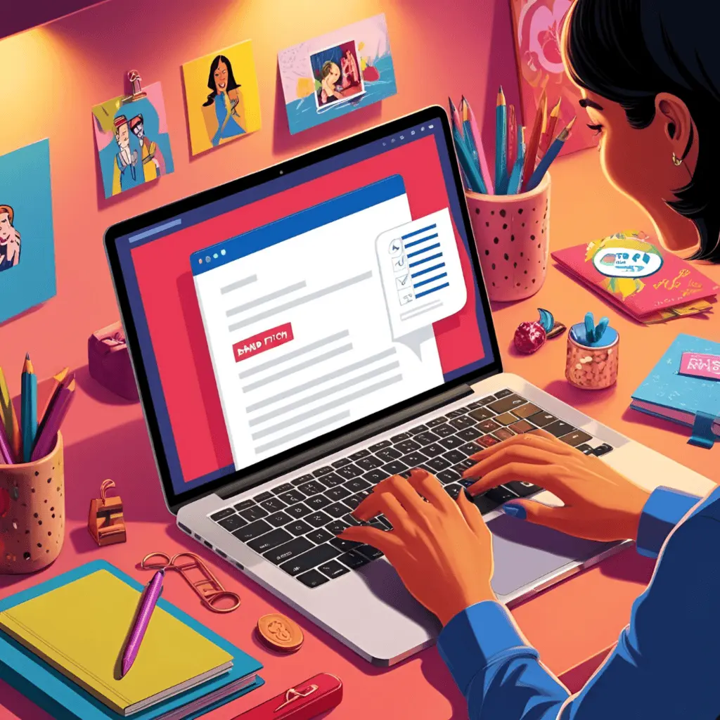 Blogger pitching a brand via email, with a laptop showing an email draft