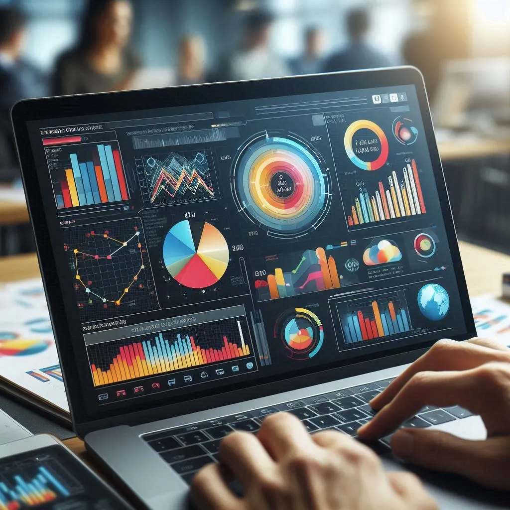 Media kit open on a laptop screen, showing graphs and statistics
