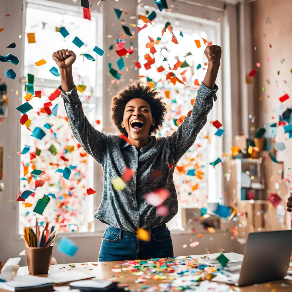 A person celebrating after earning their first affiliate commission