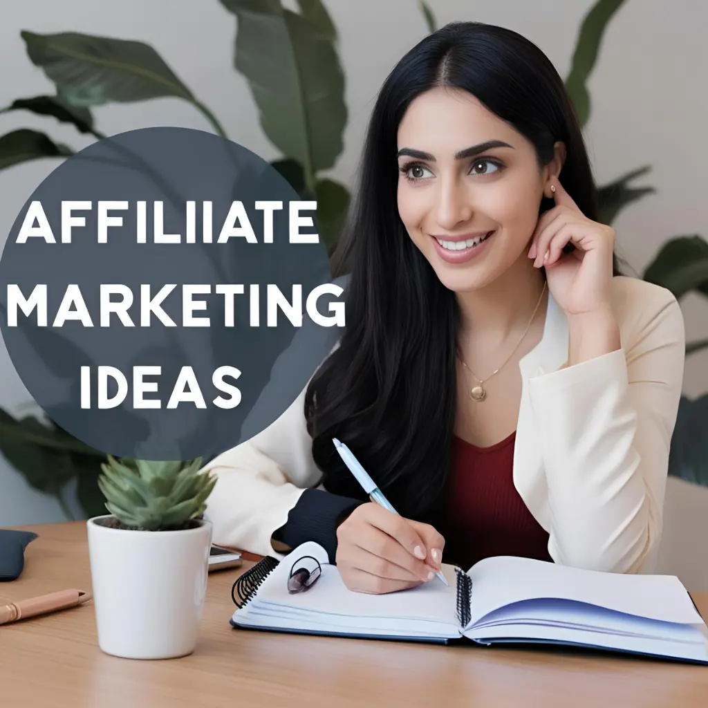 Affiliate marketer brainstorming ideas with a notebook