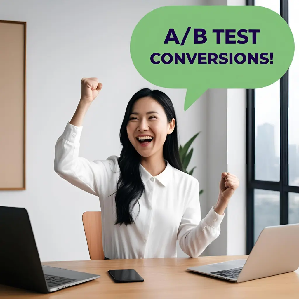 Affiliate marketer celebrating successful AB test results