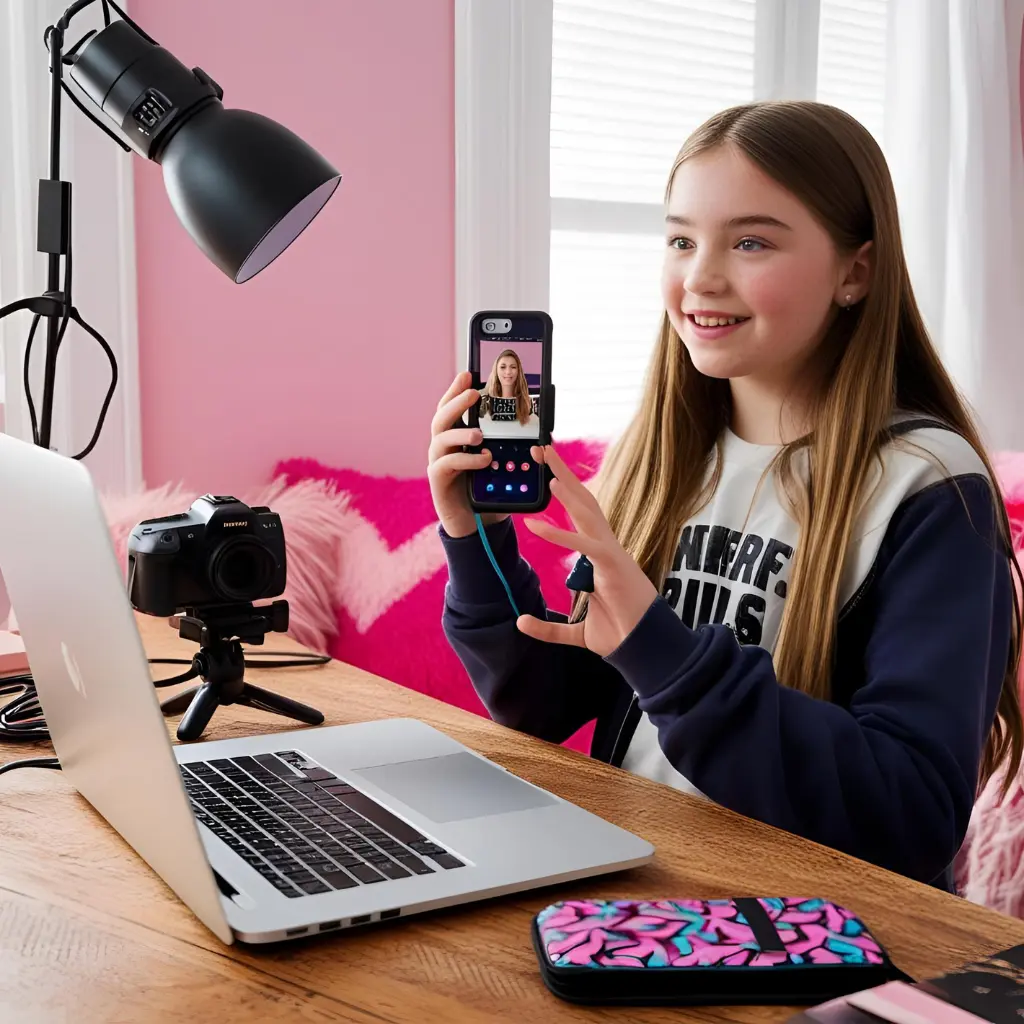 _A content creator filming a tech tutorial for their YouTube channel