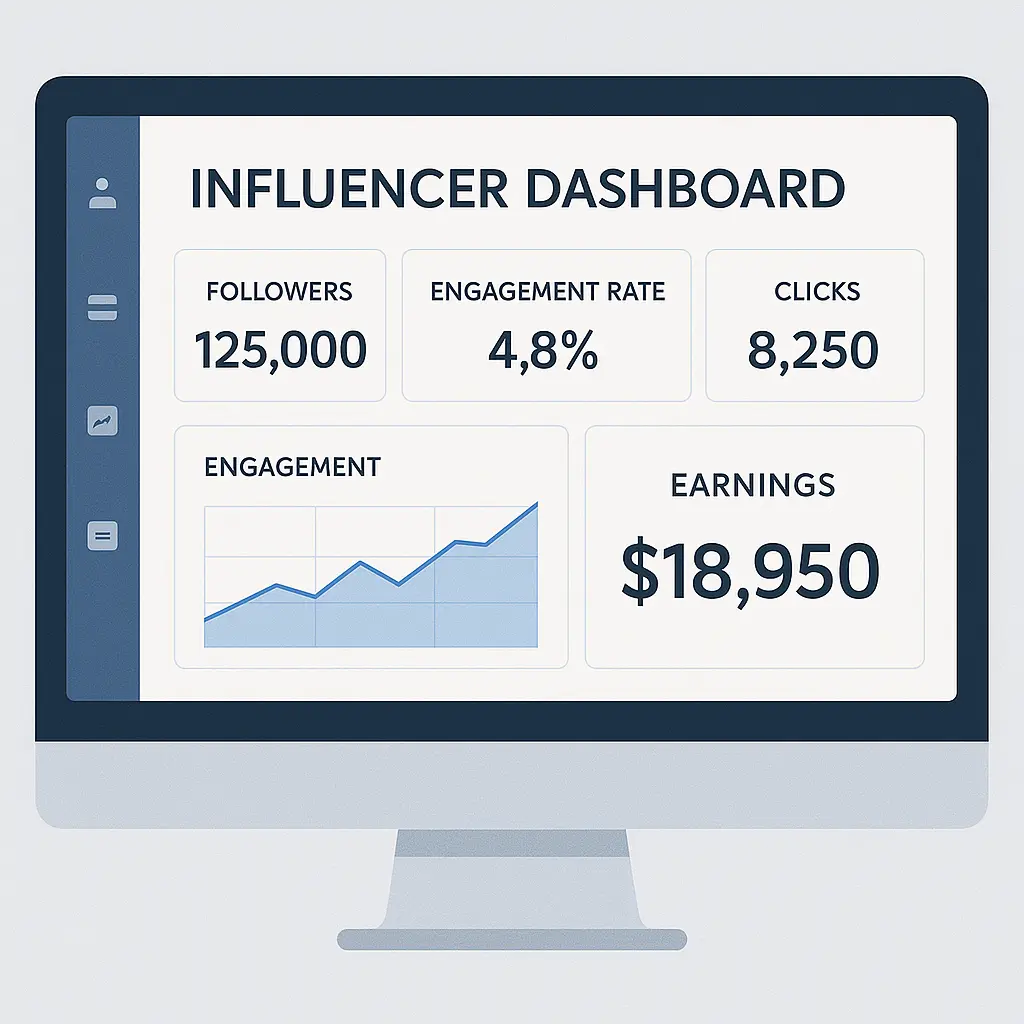 Affiliate influencer campaign dashboard showing performance metrics
