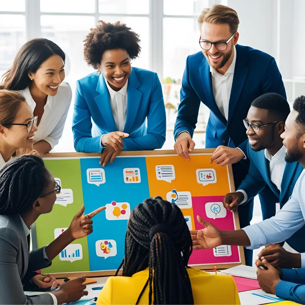 Diverse marketing team brainstorming content ideas