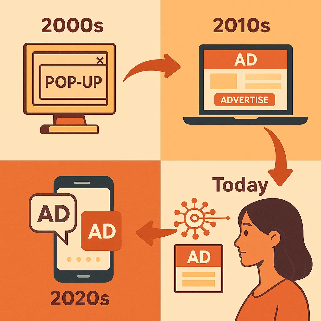 Timeline of evolving ad placement strategies