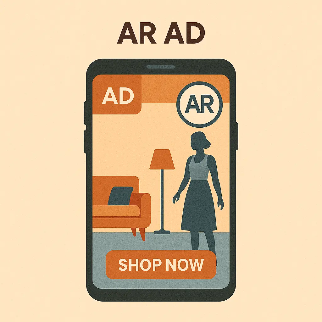 User experiencing an AR furniture ad in real-time