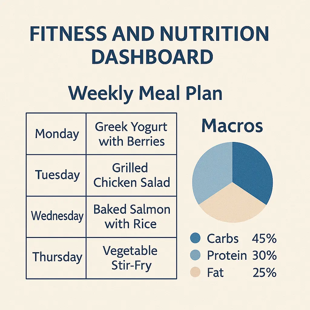 AI-powered dashboard displaying meal plans and fitness goals