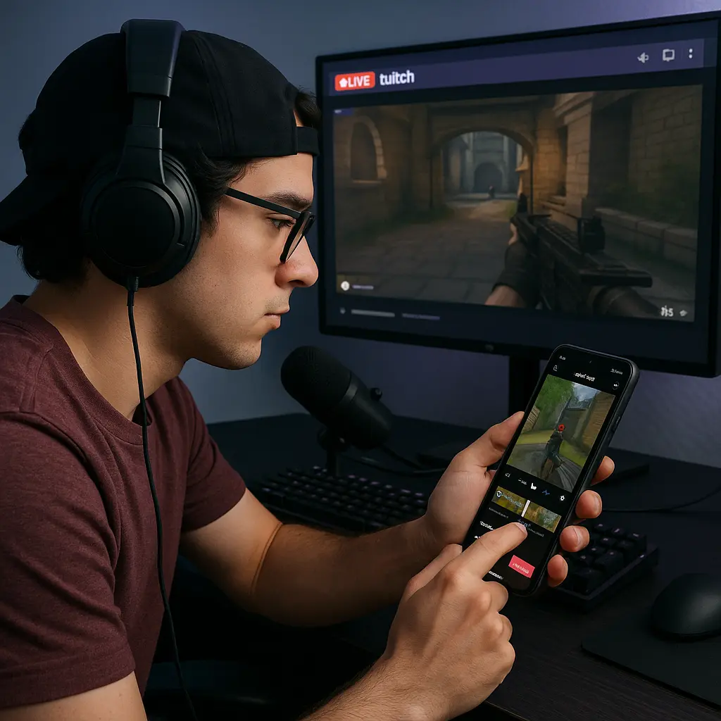 Content creator editing Twitch clips for TikTok promotion
