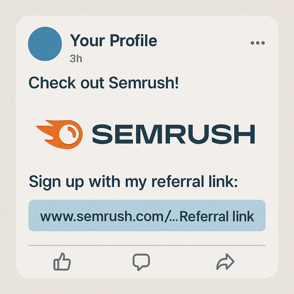 Influencer promoting Semrush affiliate link on Instagram