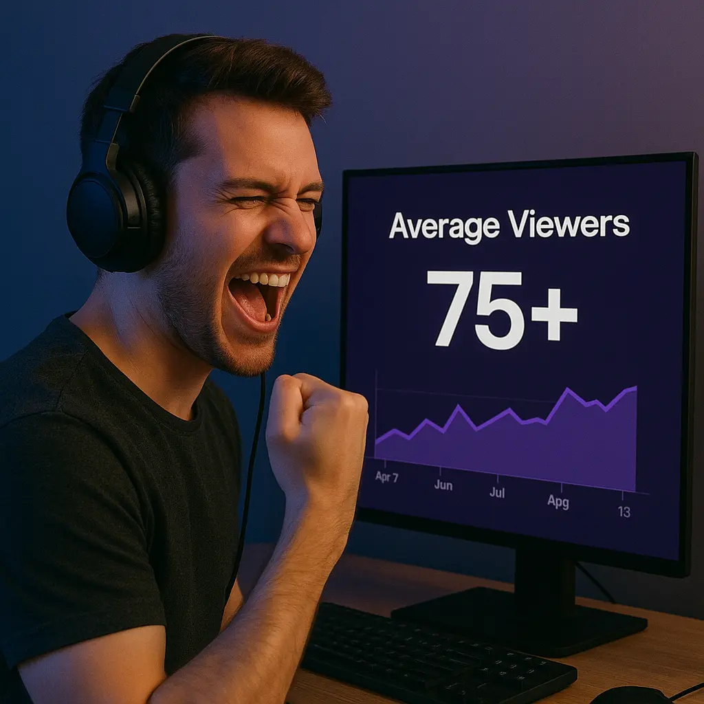 Streamer celebrates reaching 75+ concurrent viewers
