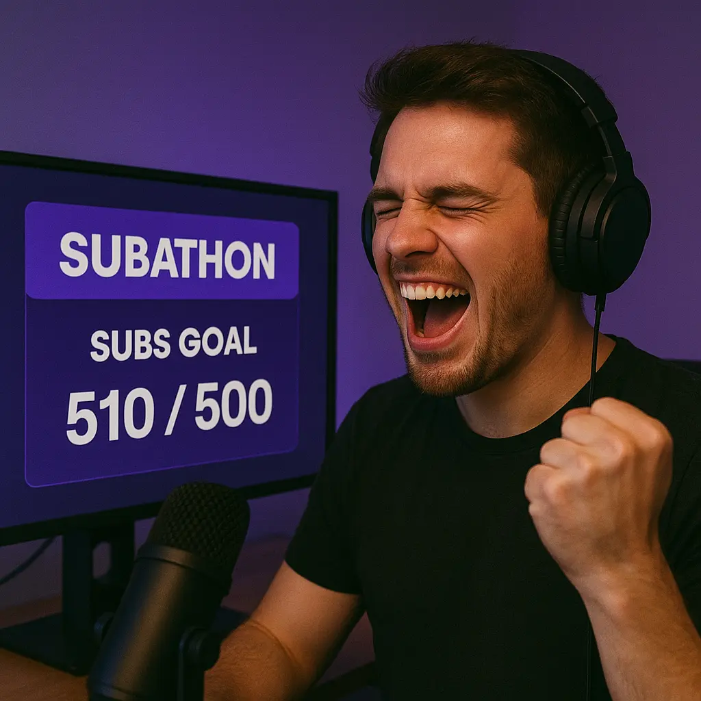 Streamer cheers as subathon goal is reached