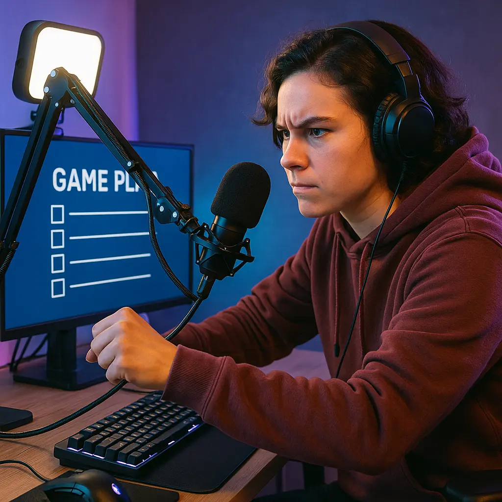 Streamer preparing to improve their Twitch channel with a strategic plan