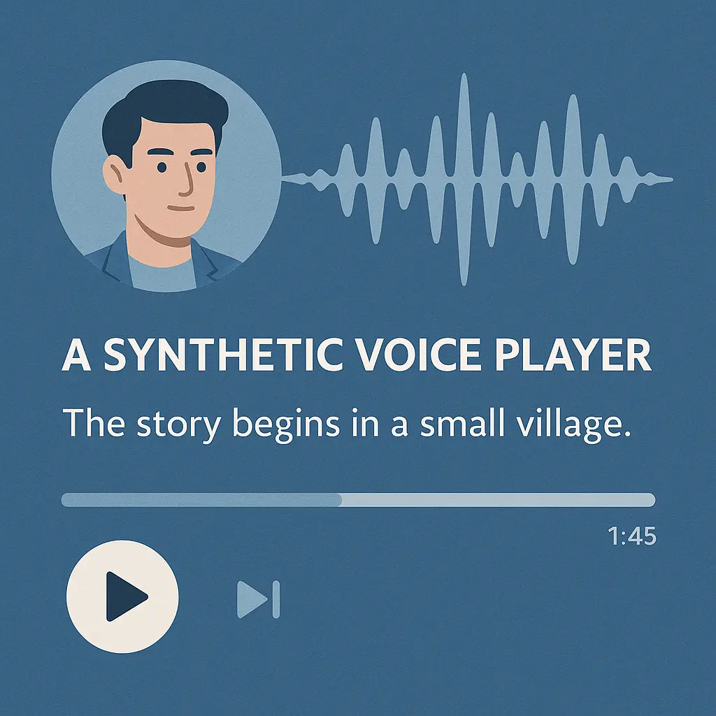 Synthetic AI voice playing from a digital platform interface