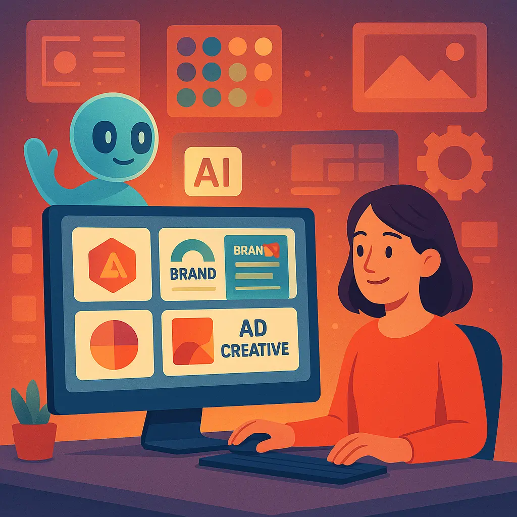Workspace displaying AI-generated logos and branding materials with a focus on modern design templates and creative elements
