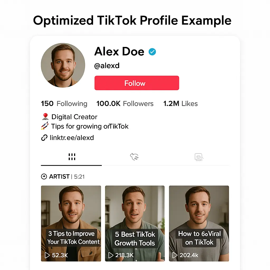 An example of a well-optimized TikTok profile for affiliate marketing