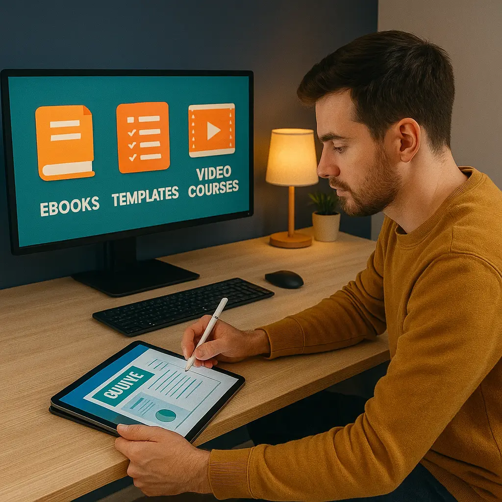 Entrepreneur building and selling digital products like eBooks and courses online
