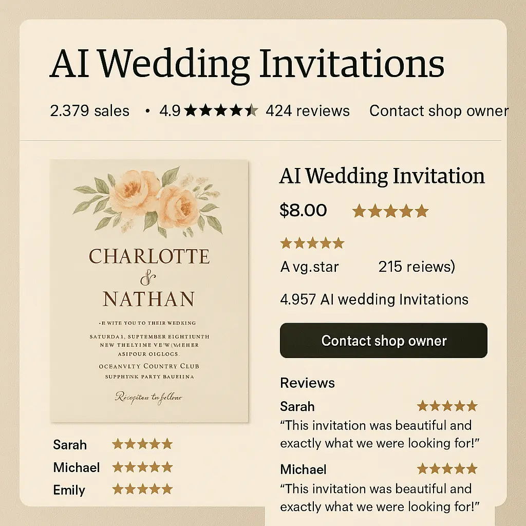 Successful Etsy shop selling AI-generated wedding invites