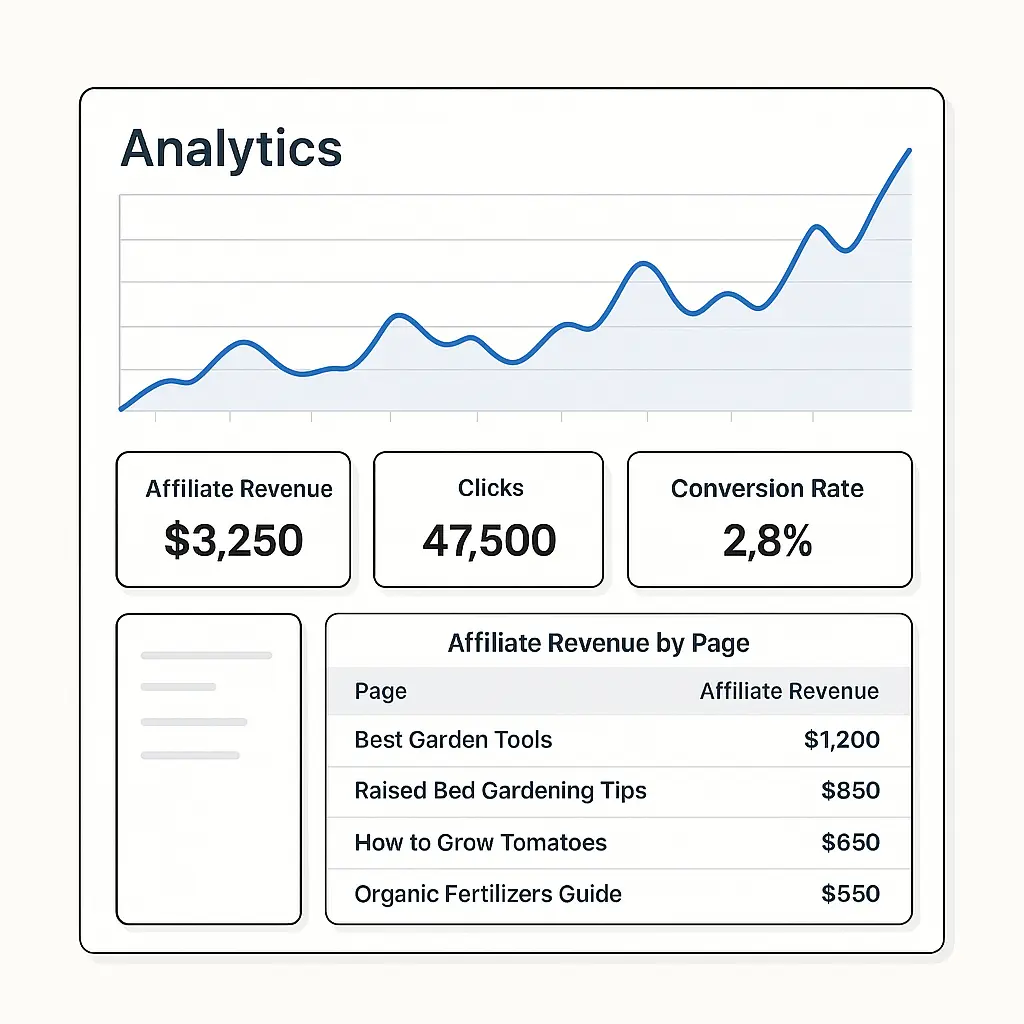 Affiliate dashboard showing earnings from hydroponic product promotions
