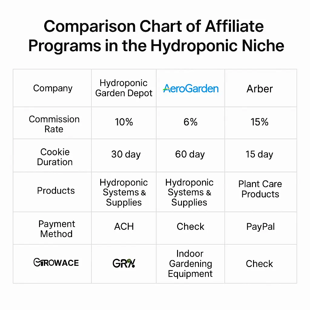 Affiliate program comparison for hydroponic and urban gardening