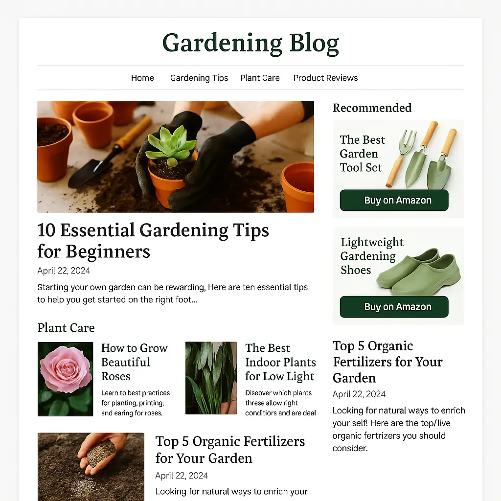 Blog post on indoor gardening with embedded affiliate links