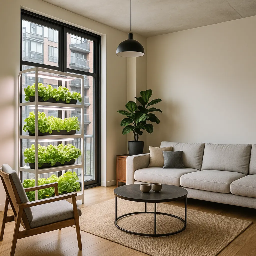 Hydroponic gardening setup in a stylish urban apartment