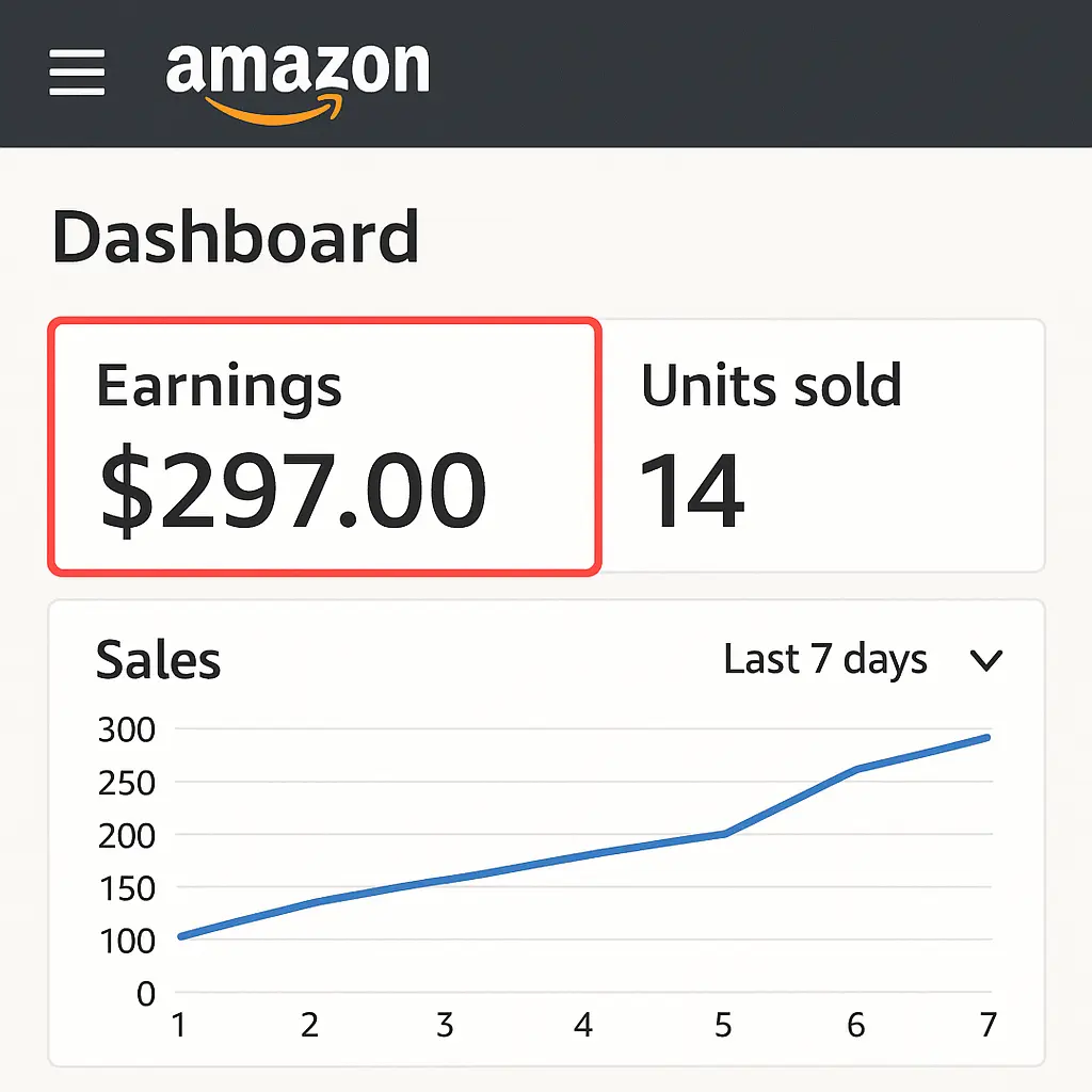 Amazon KDP earnings report showing 300‑per‑month revenue targetAmazon KDP earnings report showing 300‑per‑month revenue target