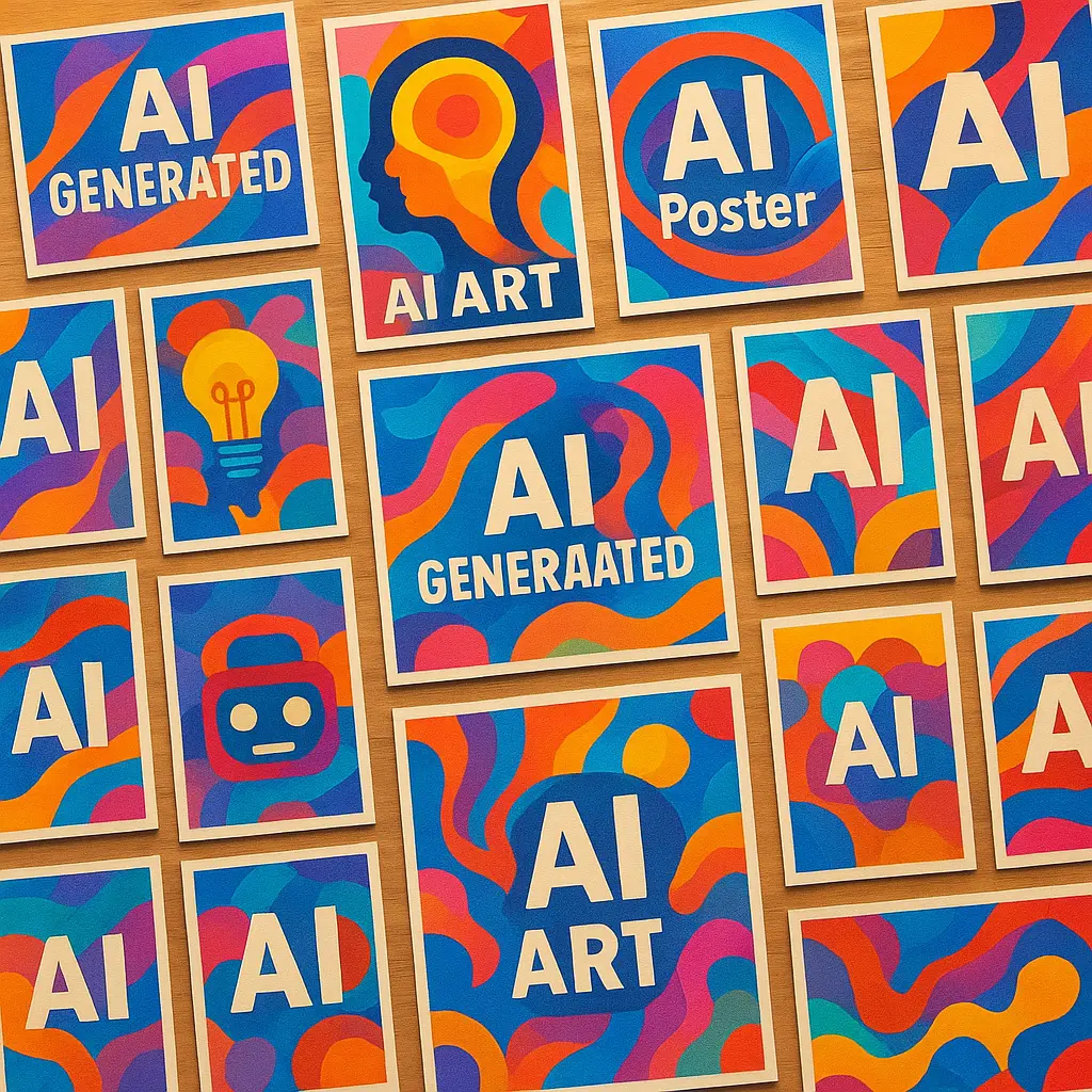 Assorted AI-generated poster prints for sale