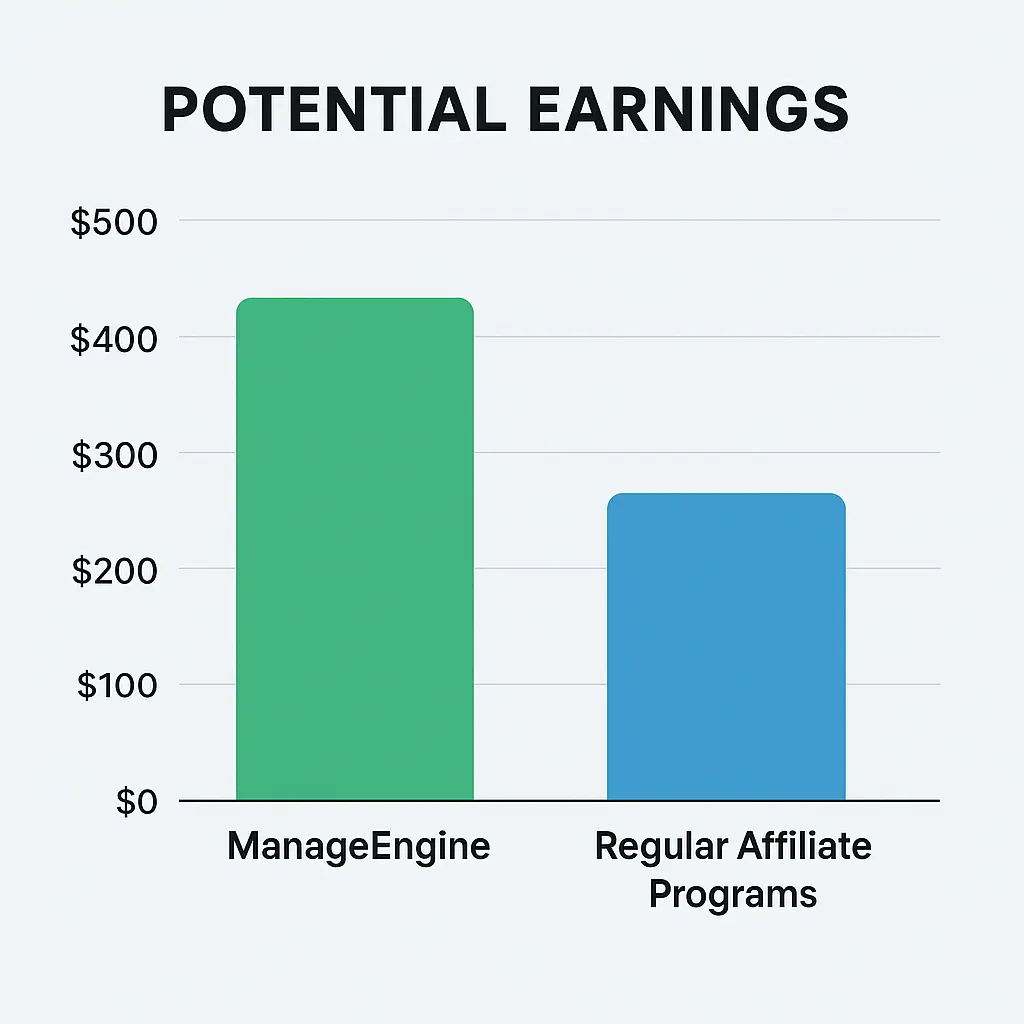 Comparison chart of ManageEngine affiliate earnings versus traditional affiliate programs