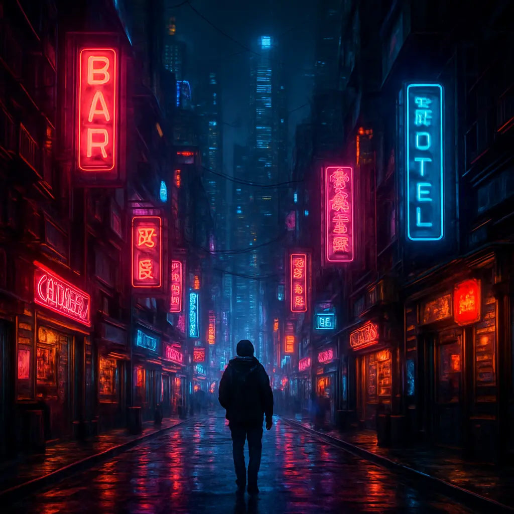 Cyberpunk cityscape AI art generated using Midjourney
