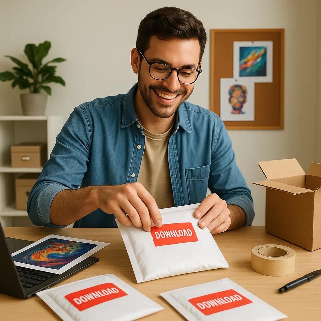 Digital creator organizing products generated from ChatGPT prompts