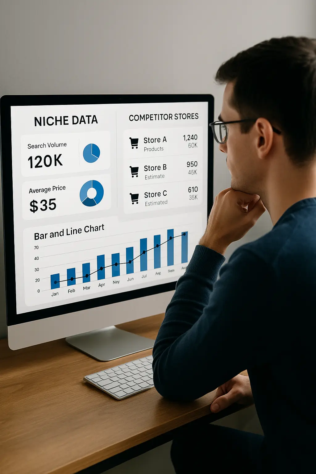 Entrepreneur researching niches for a print on demand store