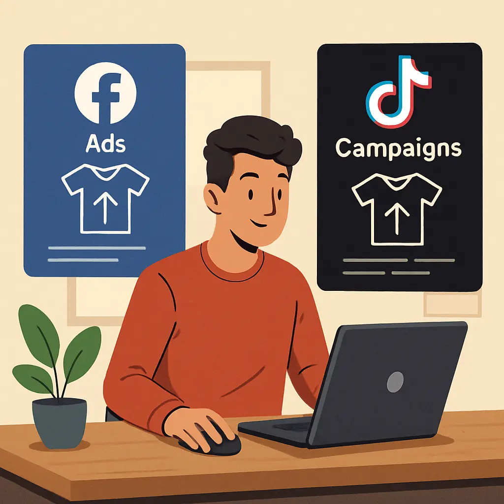 Marketer promoting print on demand products using social