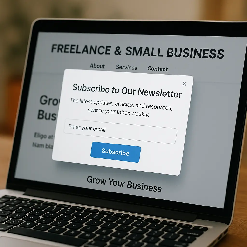 Subscriber sign-up pop‑up on a small business website