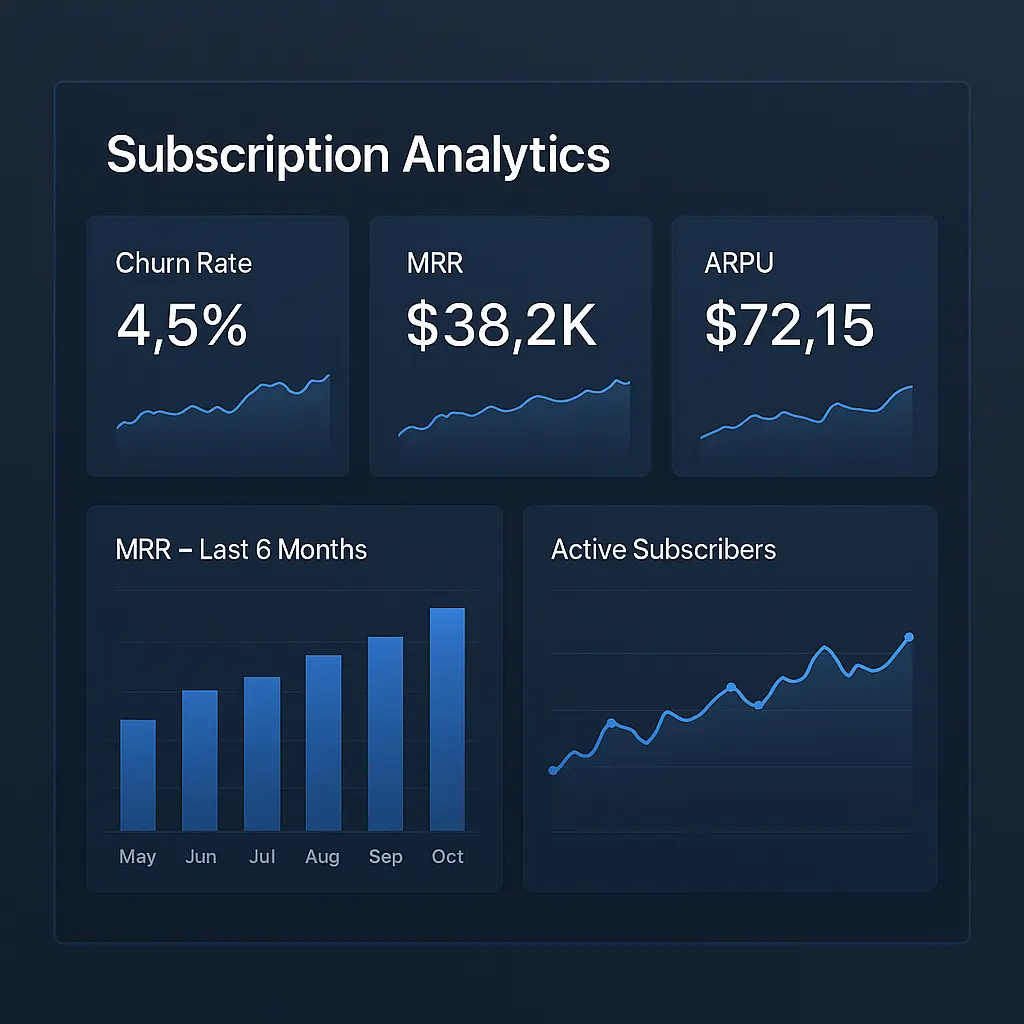 Subscription metrics dashboard with key performance indicators
