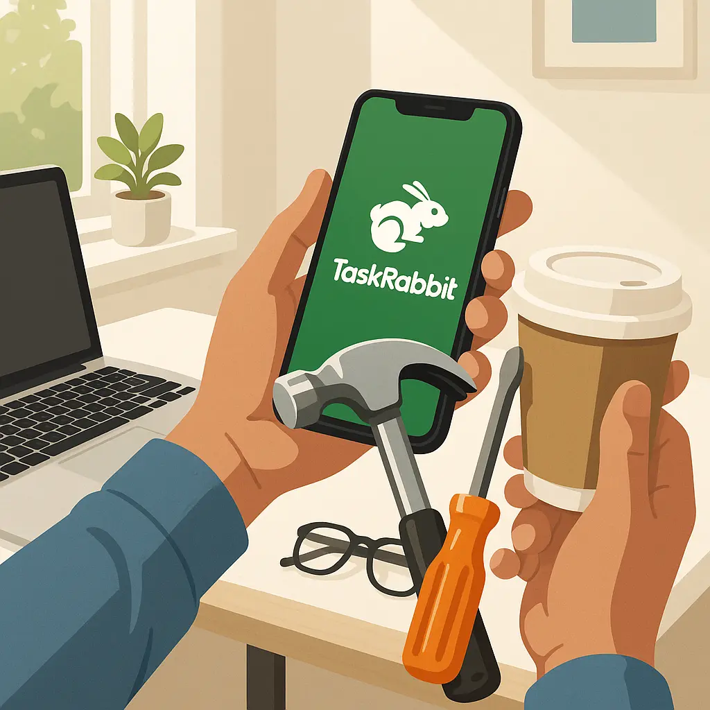 TaskRabbit worker reviewing daily job opportunities on the app