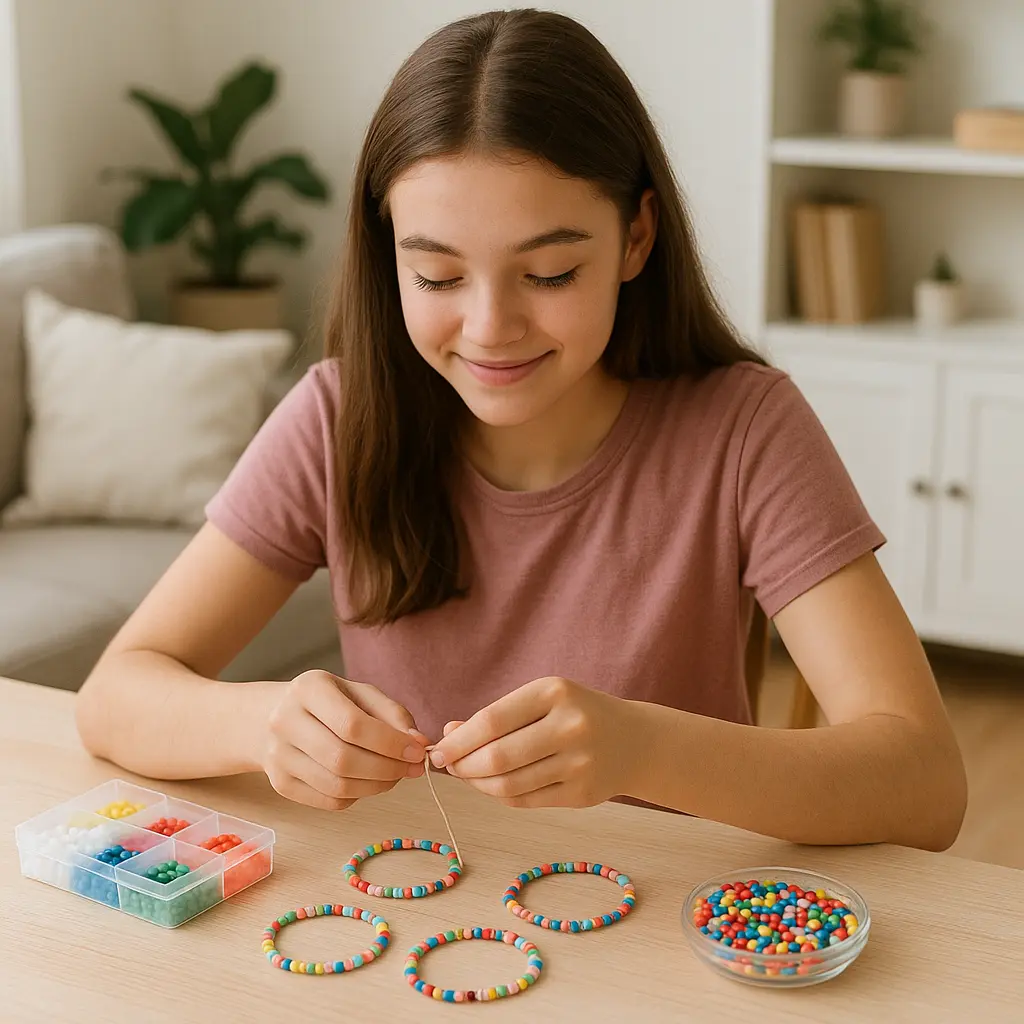 Teen making handmade bracelets craft work