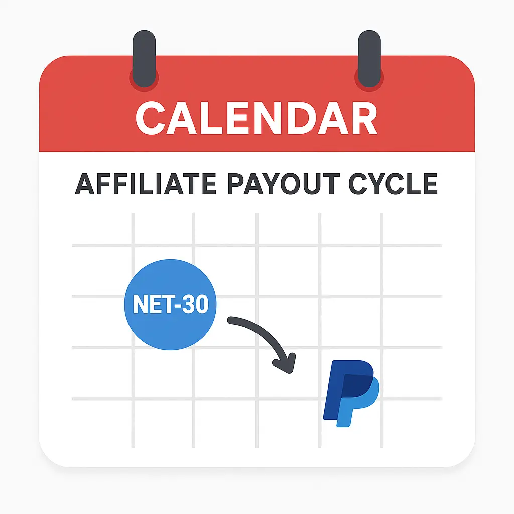 Payment cycle of the Rankability Affiliate Program with Net-30 payouts