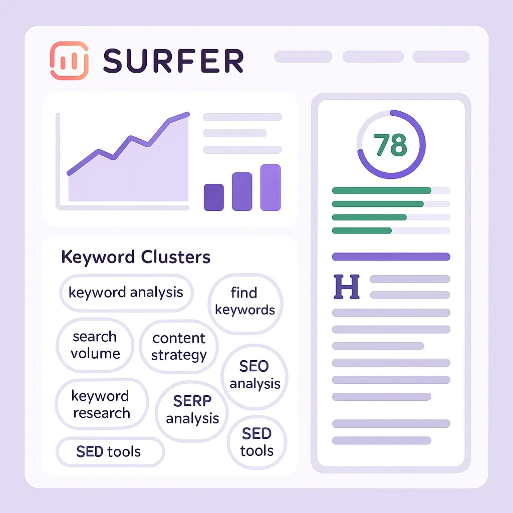 Surfer SEO dashboard showing content optimization and SERP analysis
